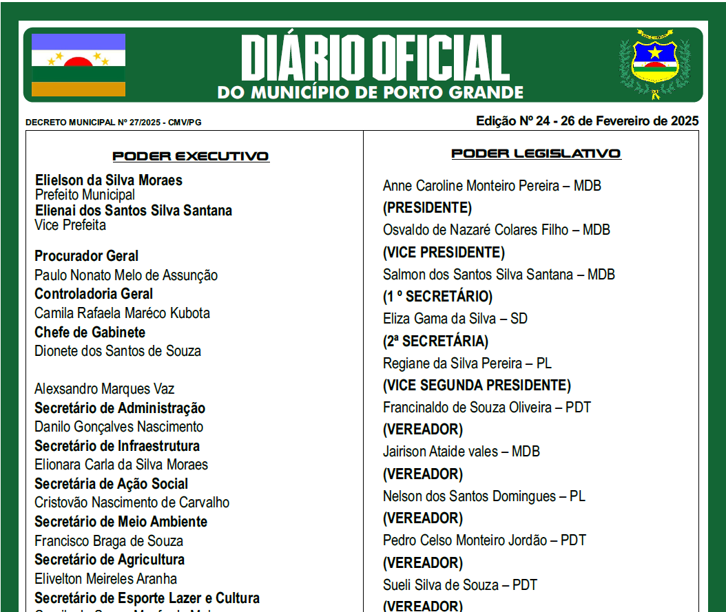 DIÁRIO OFICIAL - EDIÇÃO 24 - 26 DE FEVEREIRO DE 2025